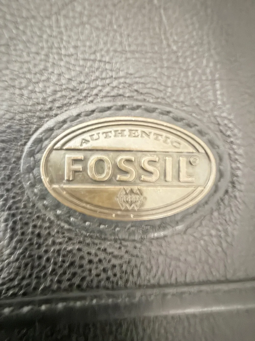 Fossil Black Leather Messenger Crossbody Bag with Brass Hardware
